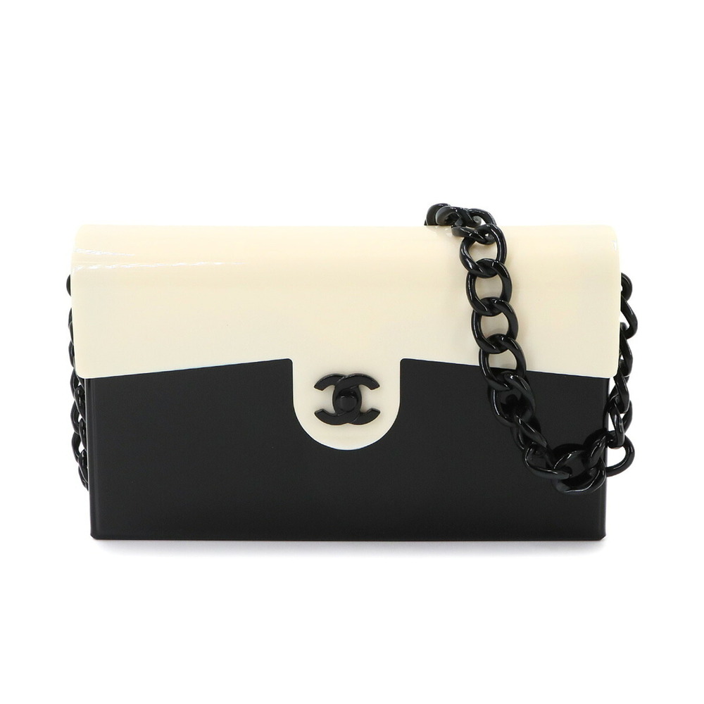 Chanel CHANEL Bicolor Chain Shoulder Handbag Plastic Black White Coco Mark Bag